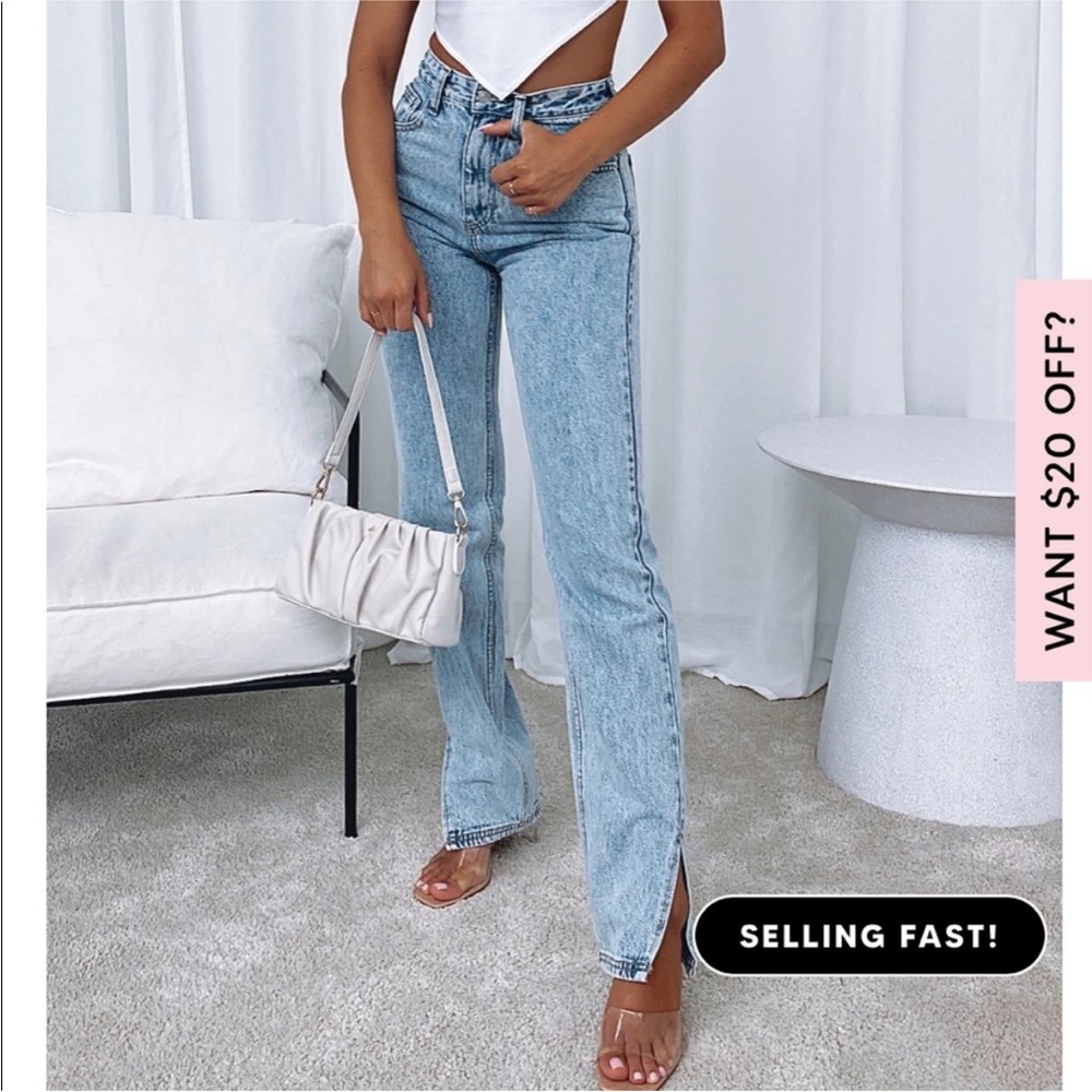 White Fox Be Cool Straight Leg Denim Jeans Washed Blue XS